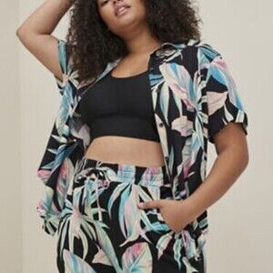 Pull-On Short - Challis Summer Leaves Black Nwt 0x